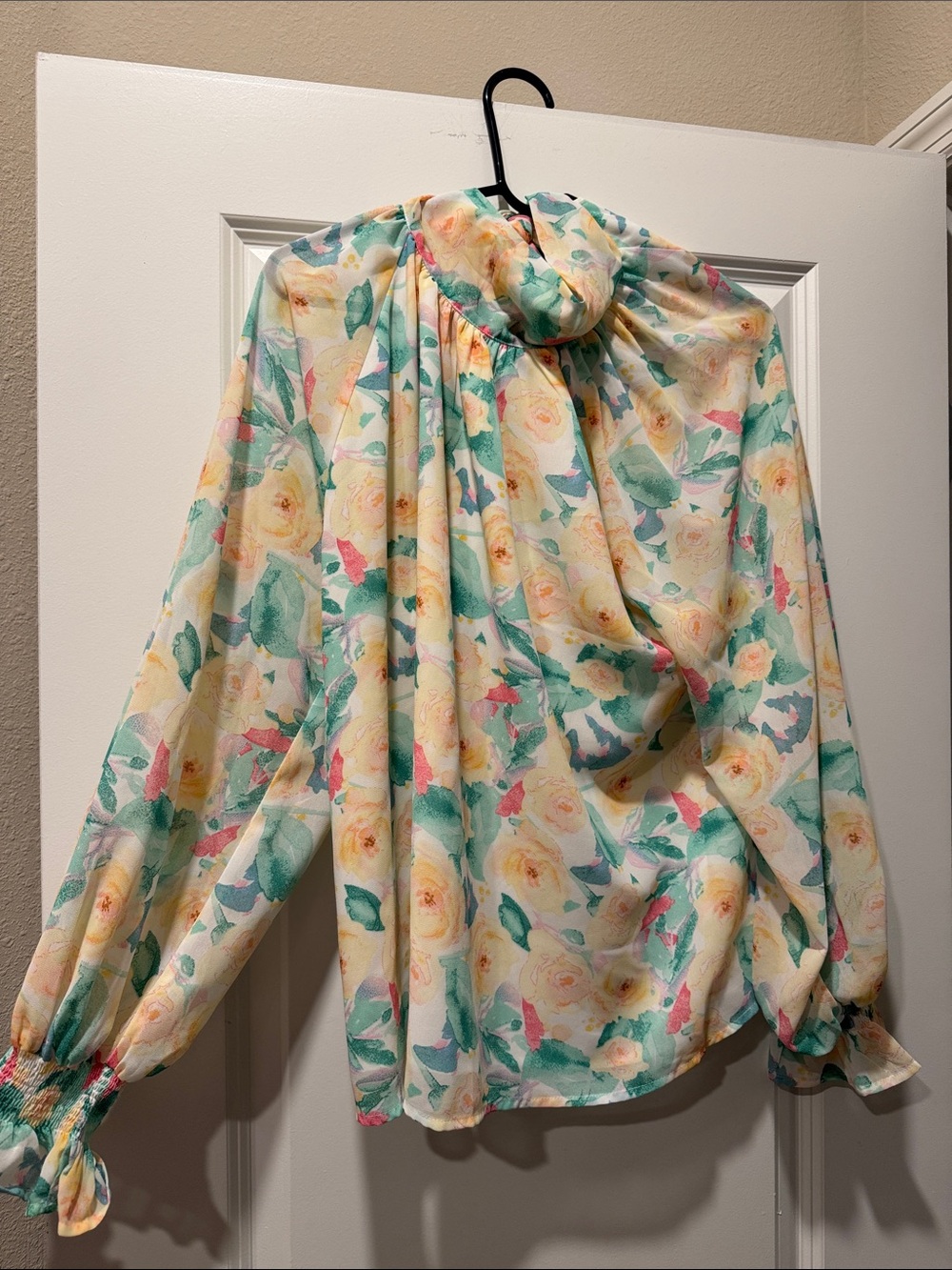 entro Floral Puff-Sleeve Blouse - Yellow, Teal & Pink